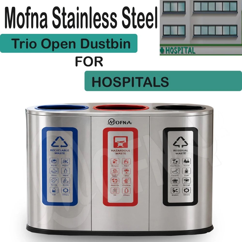 Mofna Stainless Steel Trio Dustbin 240 Liter