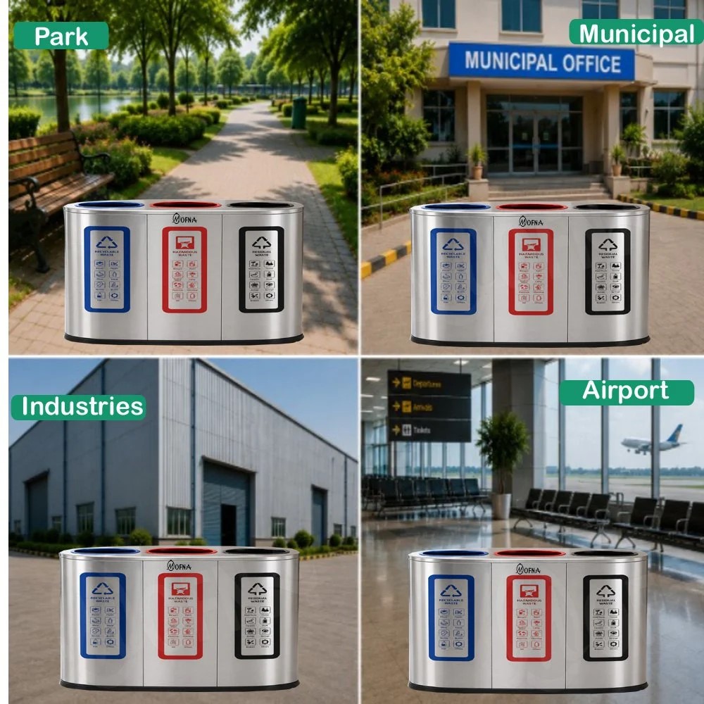 Mofna Stainless Steel Trio Dustbin 240 Liter