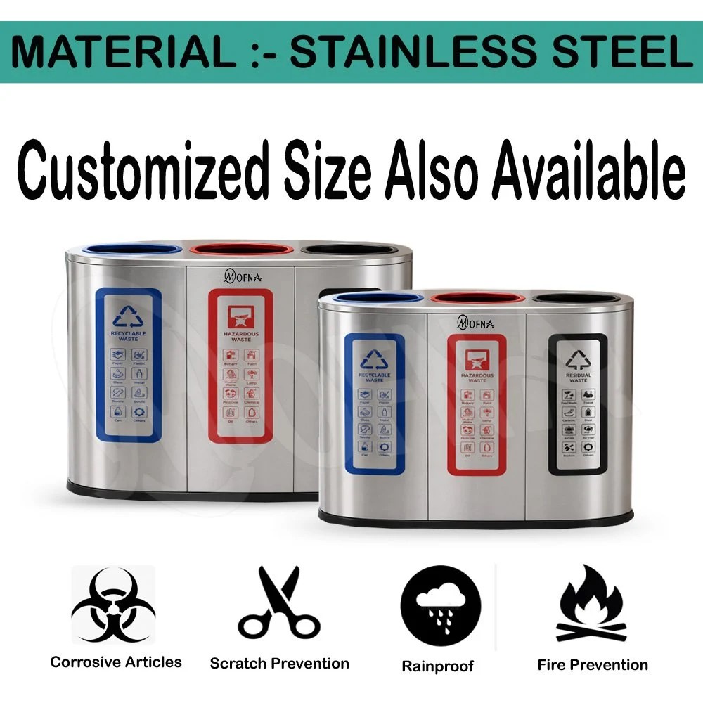 Mofna Stainless Steel Trio Dustbin 240 Liter