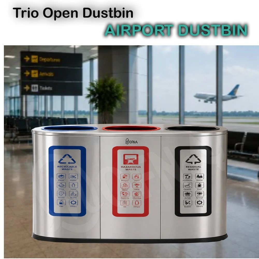 Mofna Stainless Steel Trio Dustbin 240 Liter