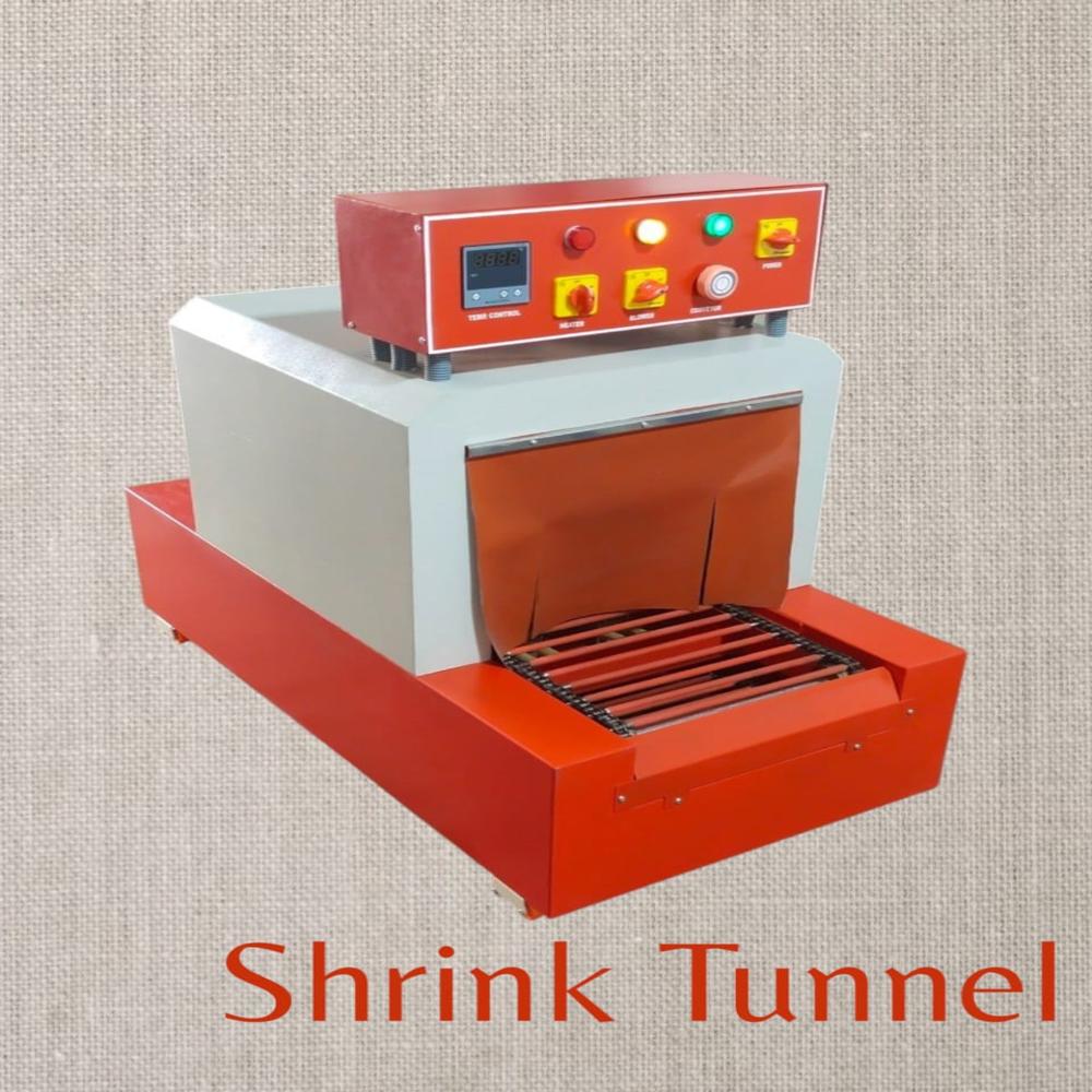 Shrink Tunnel Machine - Mild Steel, 45x22x42 Inch, Red And Simence Grey | Semi-automatic, Variable Conveyor Speed, 400 Pcs/hour, Frequency Speed Control
