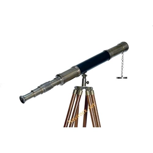 Nautical Floor Standing Antique Solid Brass Telescope with Wooden Tripod