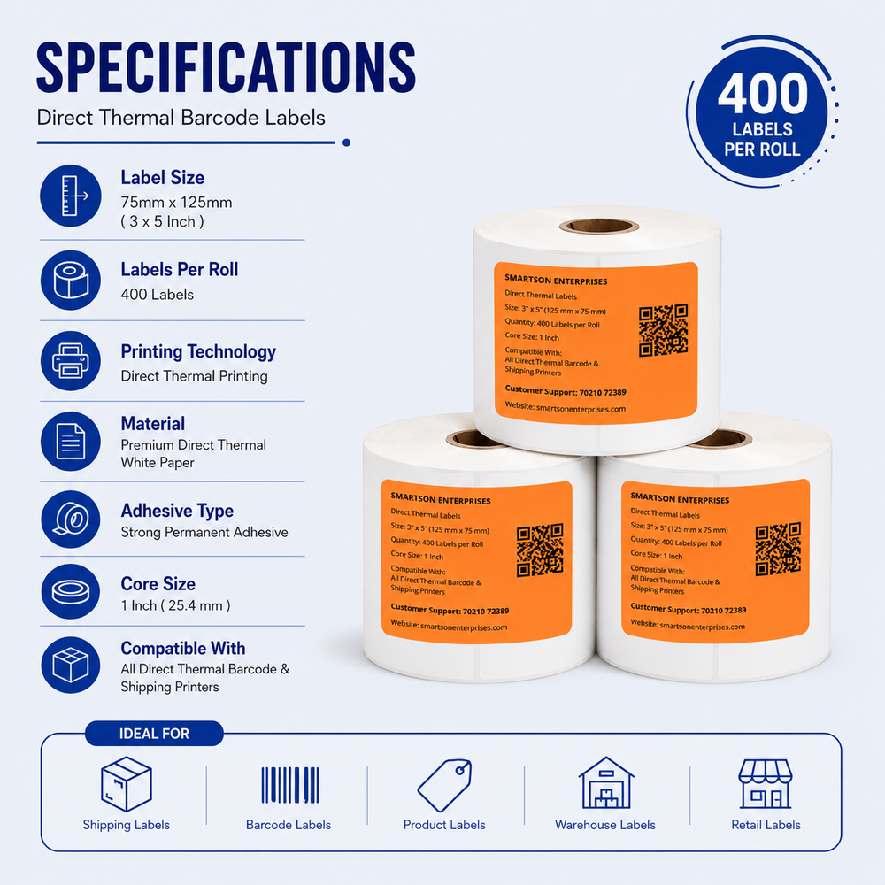 3x5 Inch Direct Thermal Barcode Labels