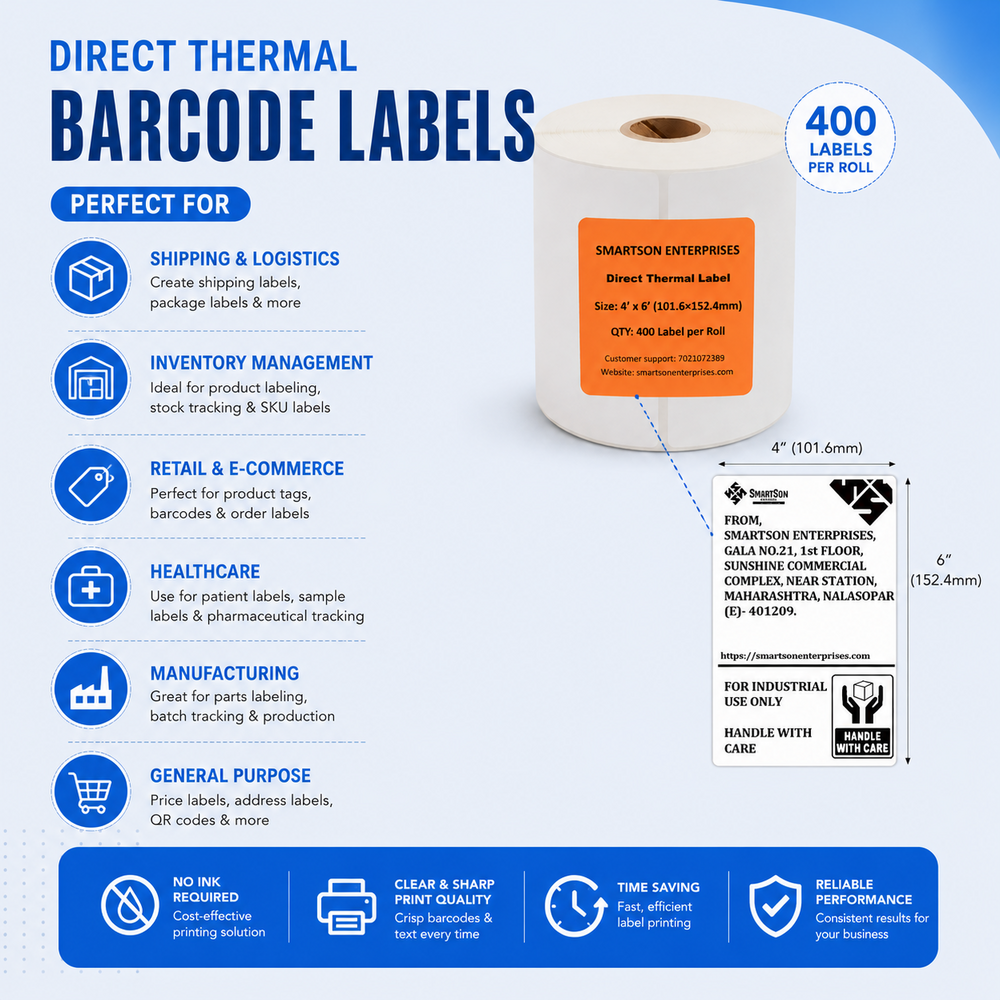 4x6 Inch Direct Thermal Barcode Labels