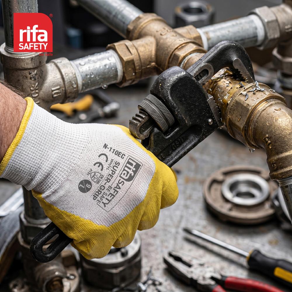 Rifa Safety N110EC Economical Nitrile Coated Industrial Gloves (Yellow/White)