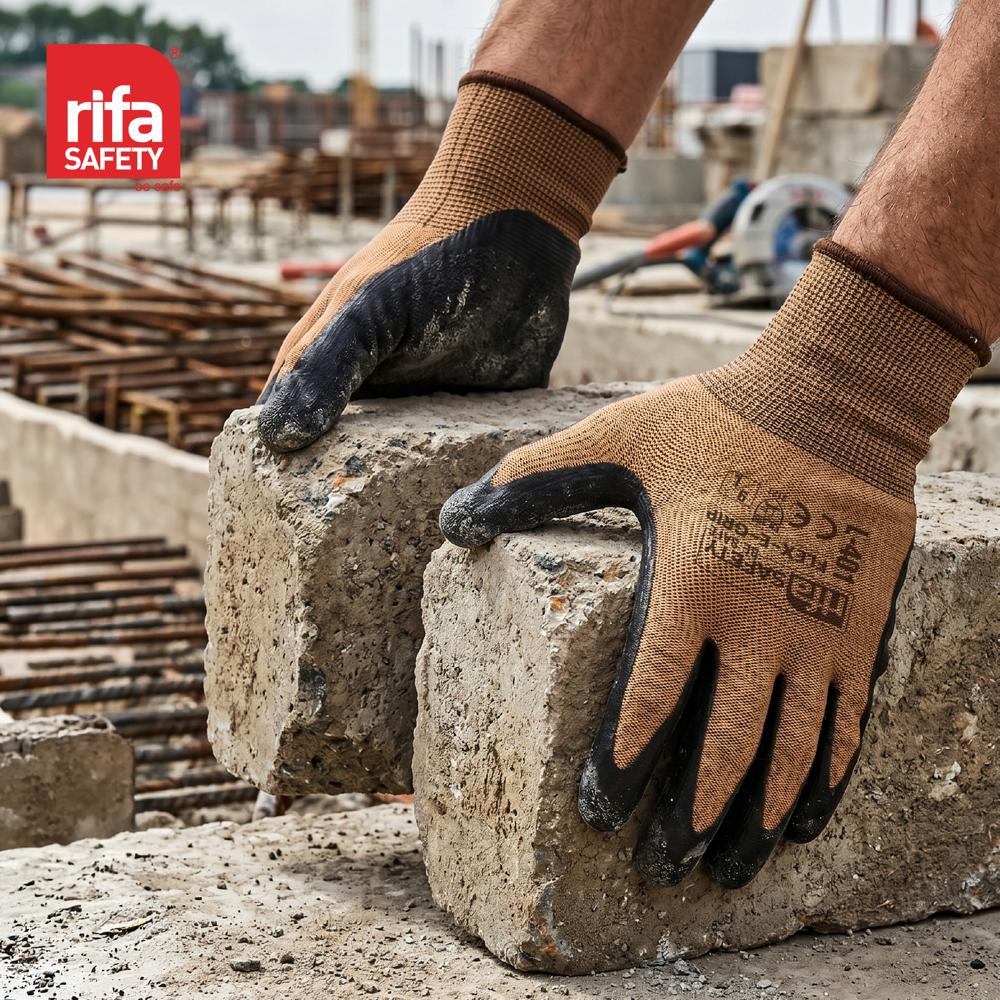 Rifa Safety L401 Crinkled Latex Coated Construction Gloves (Brown/Black)