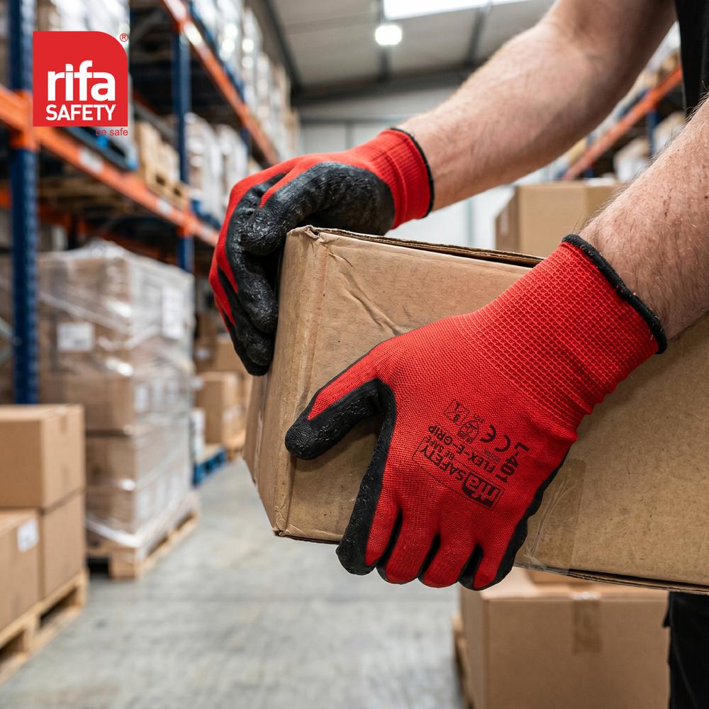 Rifa Safety L401 Crinkled Latex Coated Safety Gloves (Red/Black)