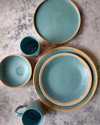 Ceramic Dinnerware - Color: Turquoise Blue With Natural Tan Rim