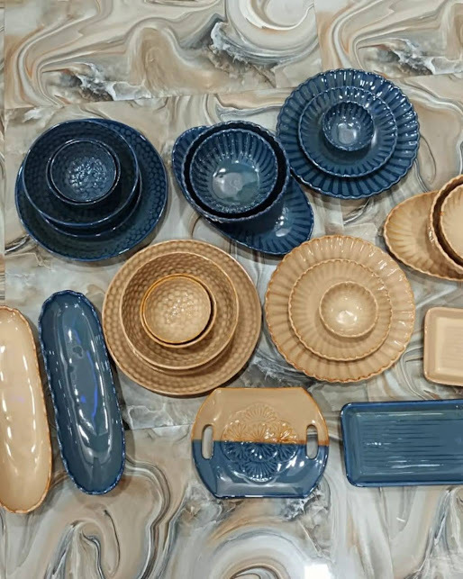 Ceramic Dinnerware - Color: Turquoise Blue With Natural Tan Rim