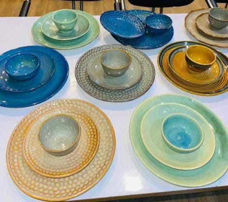 Ceramic Dinnerware - Color: Turquoise Blue With Natural Tan Rim