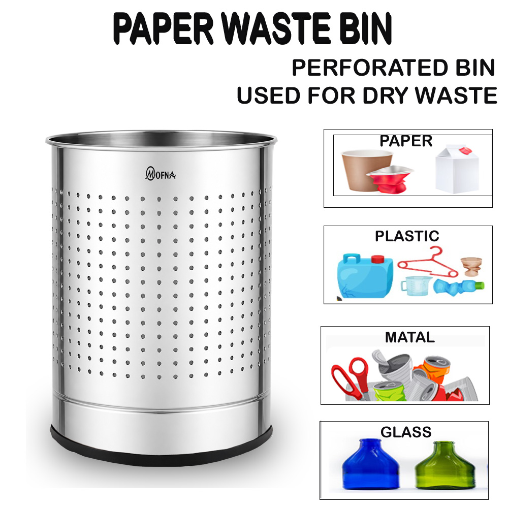 Mofna Stainless Steel Silver Perforated Dustbin 5 Liter