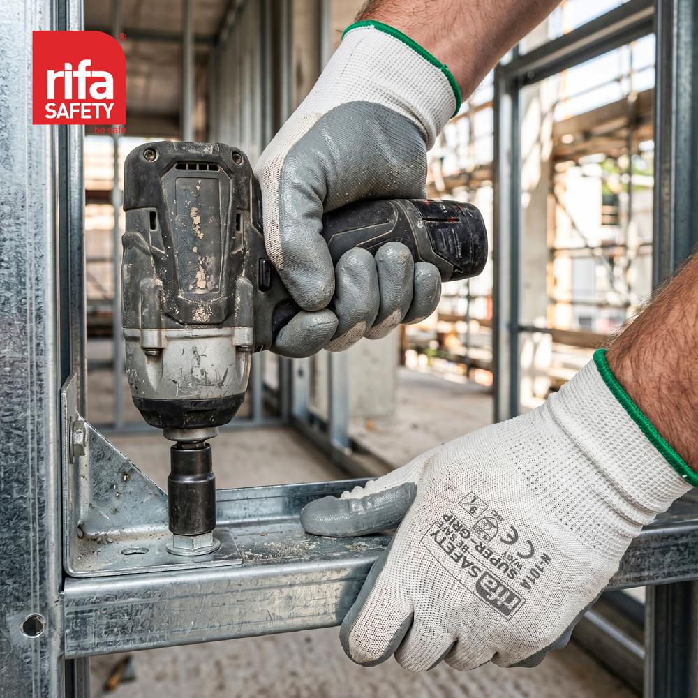 Rifa Safety N101A Premium Nitrile Coated Industrial Gloves (Grey/White)