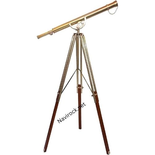 Handmade Antique Single Barrel Telescope Unique Vintage Shiny Brass Finish Nautical Adjustable Wooden/Brass Floor Standing Tripod