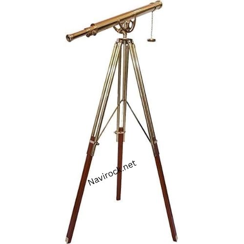 Handmade Antique Single Barrel Telescope Unique Vintage Shiny Brass Finish Nautical Adjustable Wooden/Brass Floor Standing Tripod