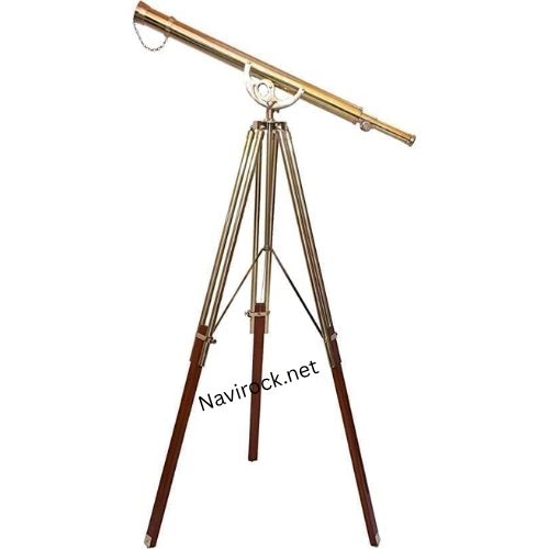 Handmade Antique Single Barrel Telescope Unique Vintage Shiny Brass Finish Nautical Adjustable Wooden/Brass Floor Standing Tripod