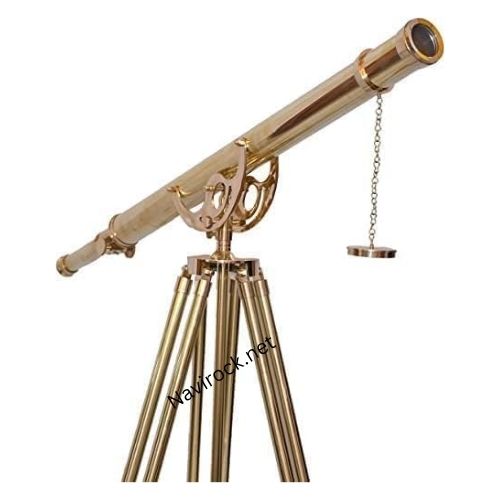 Handmade Antique Single Barrel Telescope Unique Vintage Shiny Brass Finish Nautical Adjustable Wooden/Brass Floor Standing Tripod