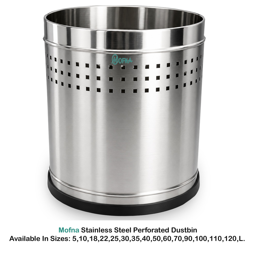 Mofna Stainless Steel  Sliver Perforated Dustbin 10 Liter