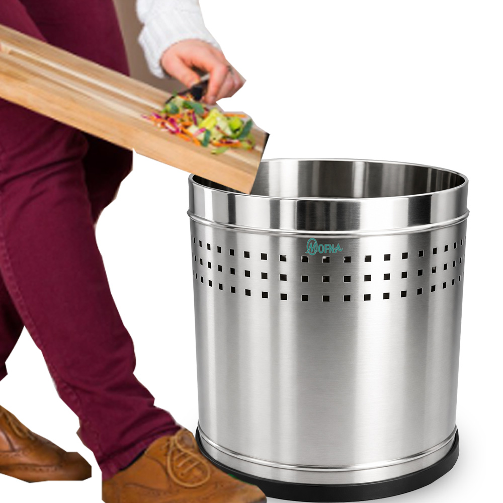 Mofna Stainless Steel  Sliver Perforated Dustbin 10 Liter
