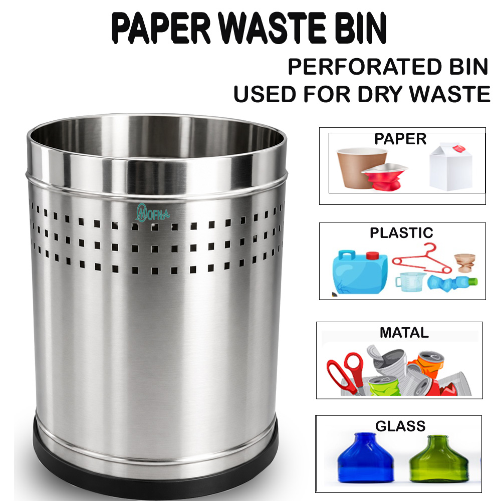Mofna Stainless Steel  Sliver Perforated Dustbin 10 Liter