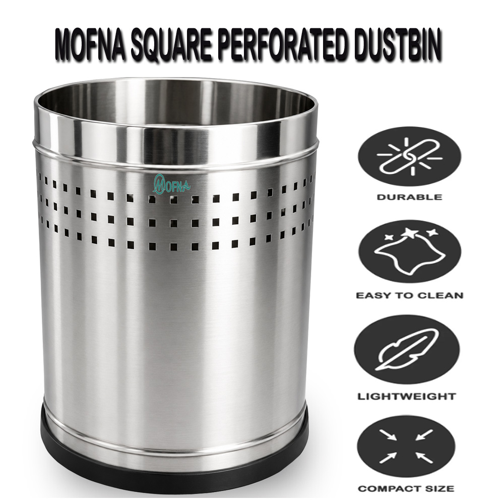 Mofna Stainless Steel  Sliver Perforated Dustbin 10 Liter