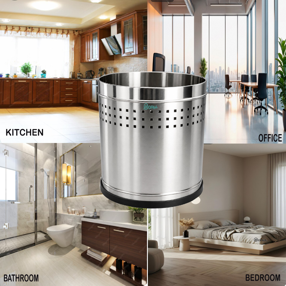 Mofna Stainless Steel  Sliver Perforated Dustbin 10 Liter