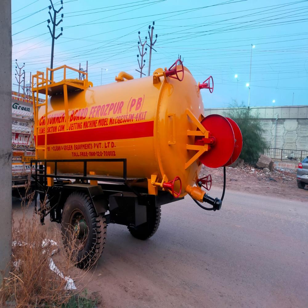 8000 Ltr Capacity Sewer Suction CuM Jetting Machine mounted on HCV Truck Chassis.