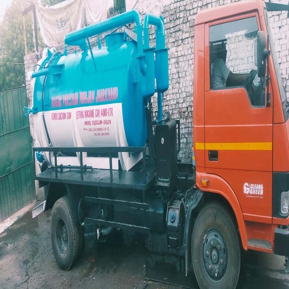 8000 Ltr Capacity Sewer Suction CuM Jetting Machine mounted on HCV Truck Chassis.