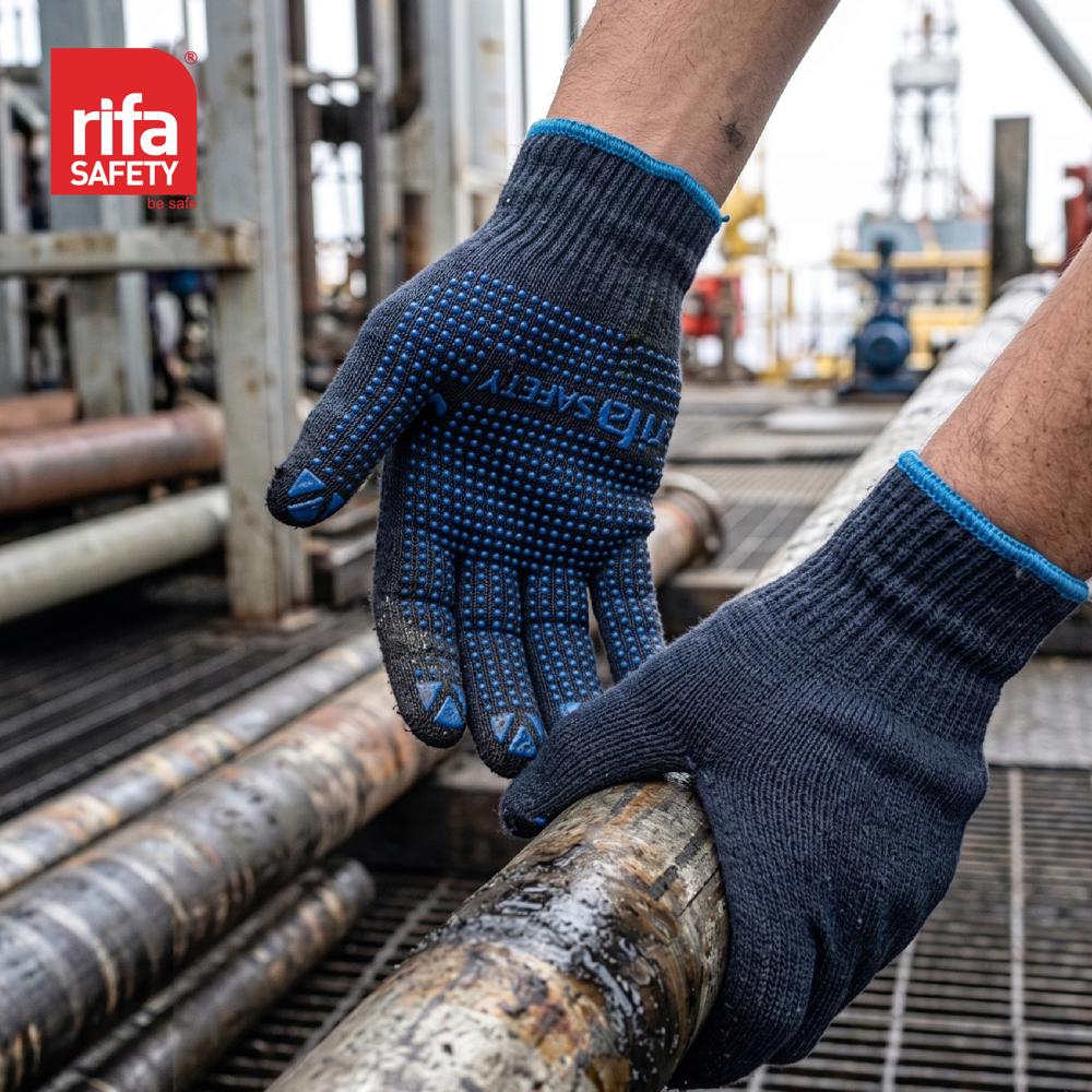 Rifa Safety BL-50-PD-1 Blue PVC Polka Dotted Knitted Gloves (Navy Blue/Royal Blue)