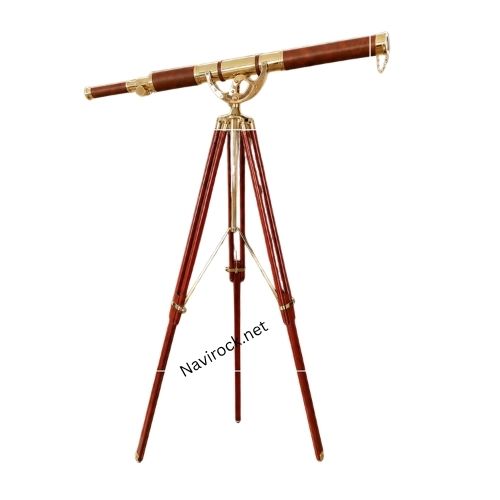 Vintage Antique Telescope Shiny Brass Finish Brown Leather Single Barrel