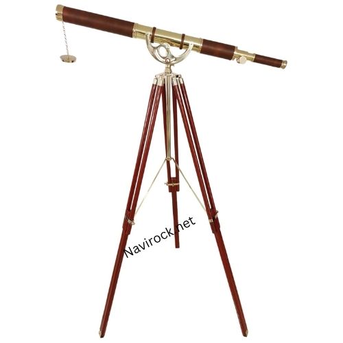 Vintage Antique Telescope Shiny Brass Finish Brown Leather Single Barrel