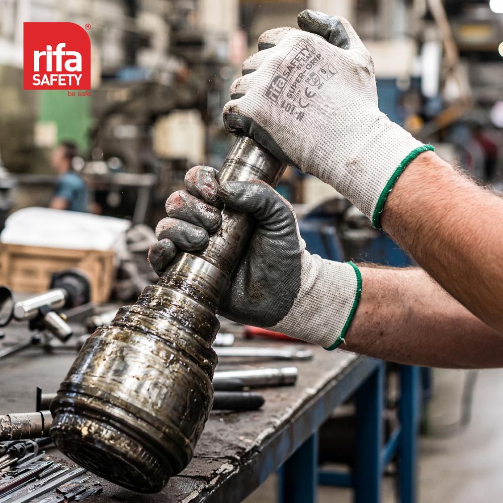 Rifa Safety N-101 Nitrile Coated Industrial Gloves (Grey/White)
