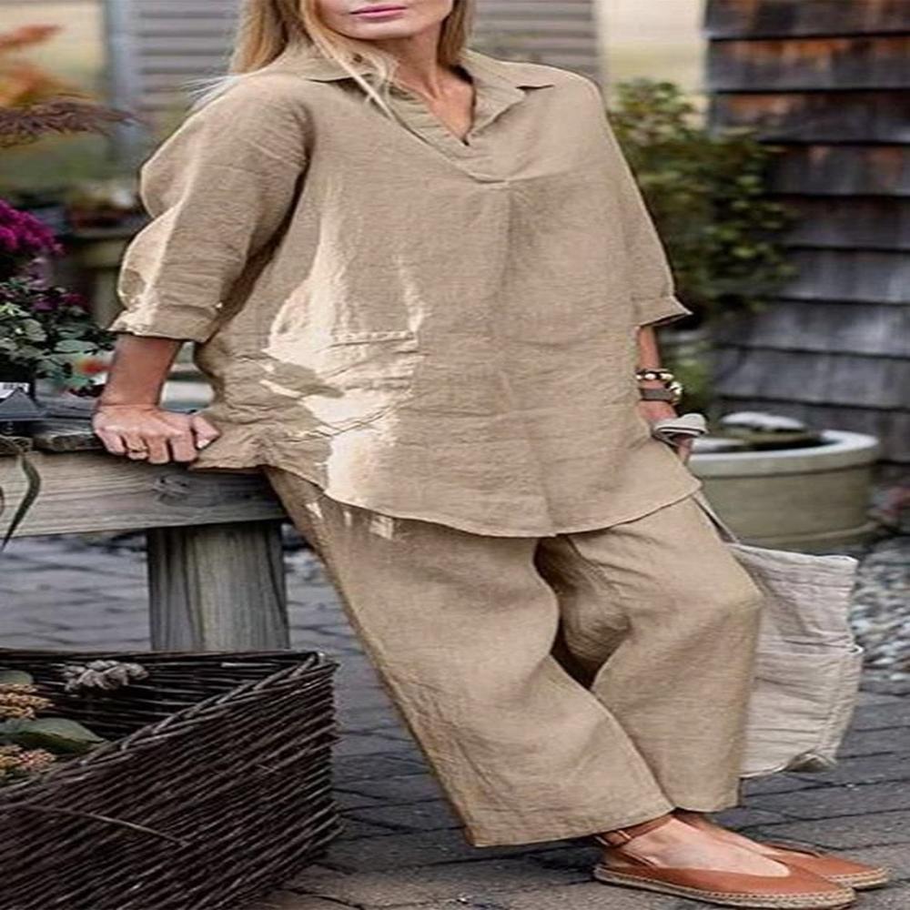 Pure Solid Women Linen Shirt