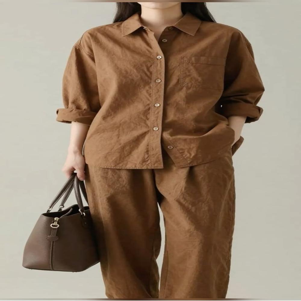 Pure Solid Women Linen Shirt