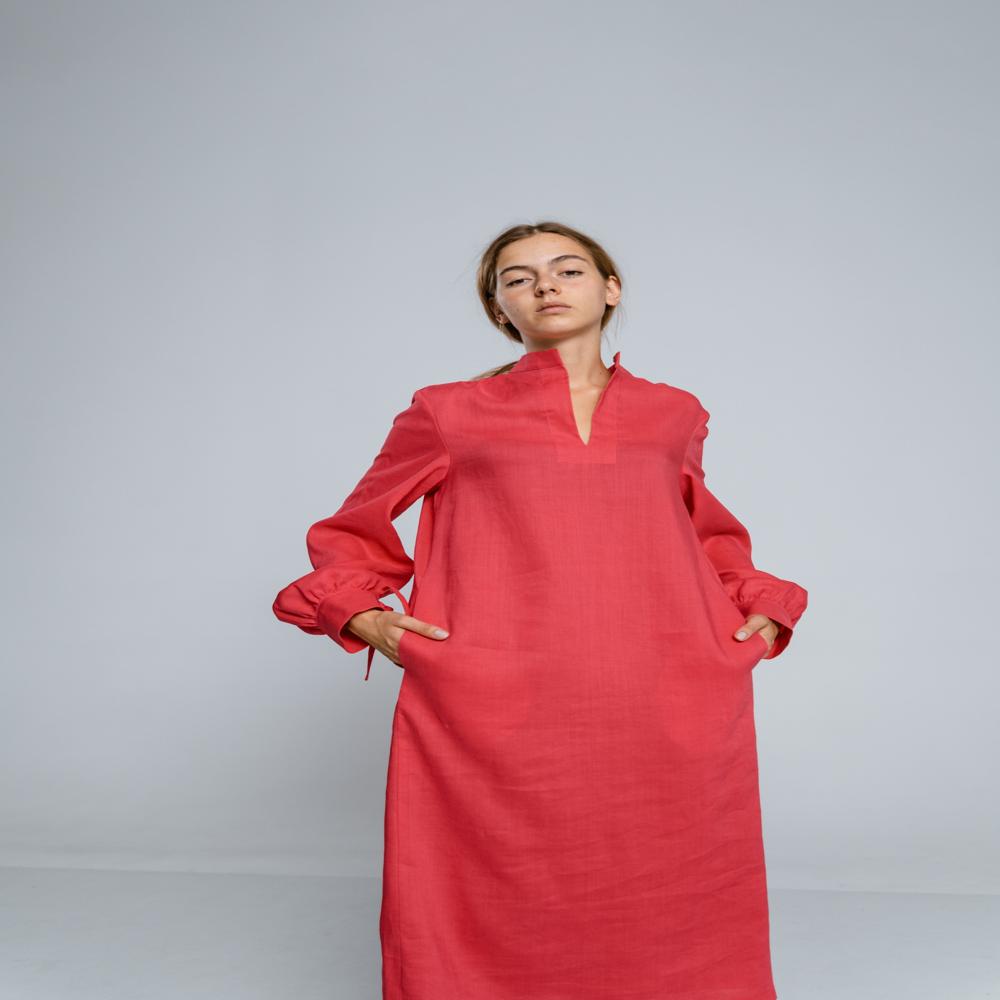 Pure Linen Tunic Dress Solid Women Linen Dress