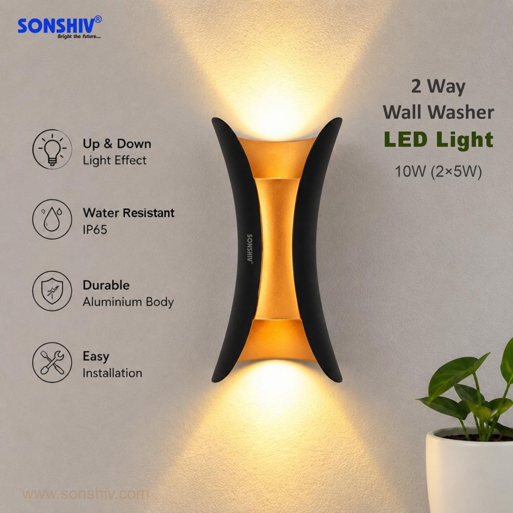 Led Butter Fly Light - Aluminum & Acrylic, 32x13x8cm, Black+gold, 6w Warm White, Ip65, Double Emission Wall Light