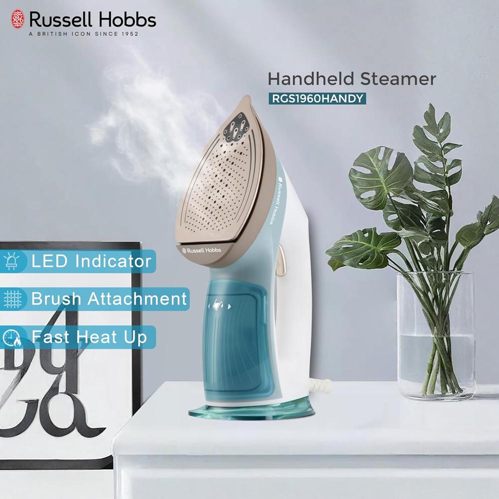 Russell Hobbs 1960W Handheld Garment Steamer RGS1960HANDY | Constant Powerful Steam Flow Vertical & Horizontal Steaming | Kills 99.9%* Bacteria, Eco & Boost Modes, Fast heat up | 2 Years Warranty