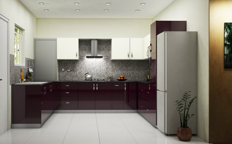 Modern Glossy L Shaped Modular Kitchen