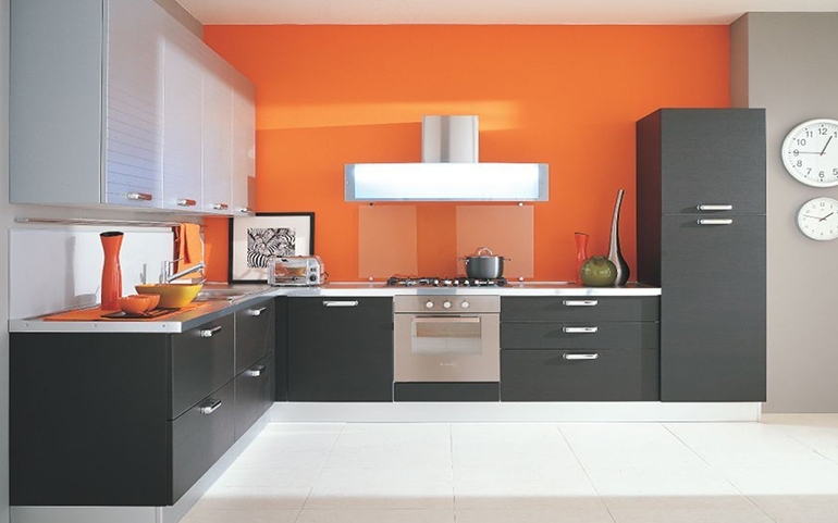 Contemporary Grey Orange Modular Kitchen