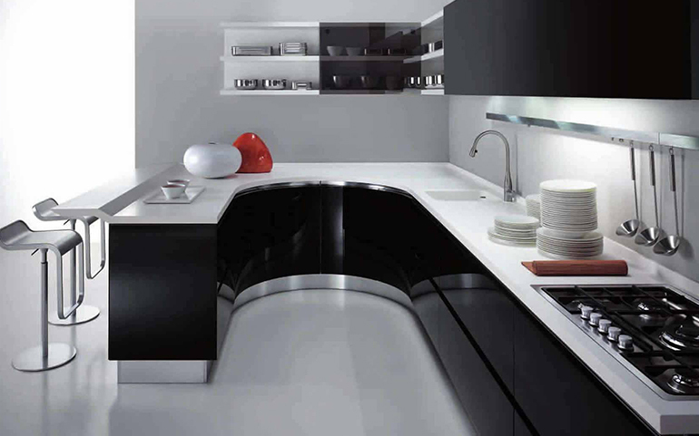Minimalist Black White Modular Kitchen