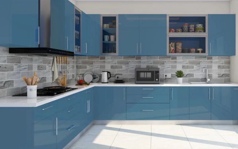 Sky Blue Modular Kitchen