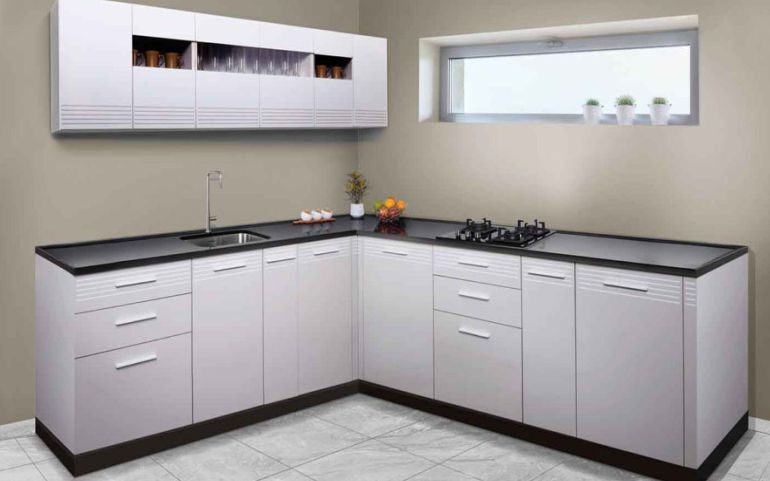 Modern White L Shaped Modular Kitchen