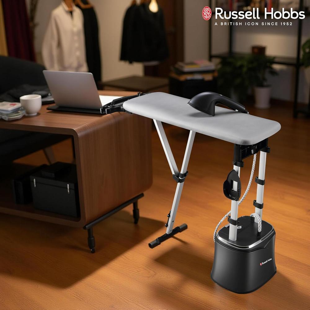 Russell Hobbs SteamStation 2000W 2-in-1 Vertical Garment Steamer & Dry Iron | 2.2L Detachable Water Tank, 30s Fast Heat Up | Smart Safety Controls with Auto Shut Off & 79cm Ironing Board | RGS2000SS