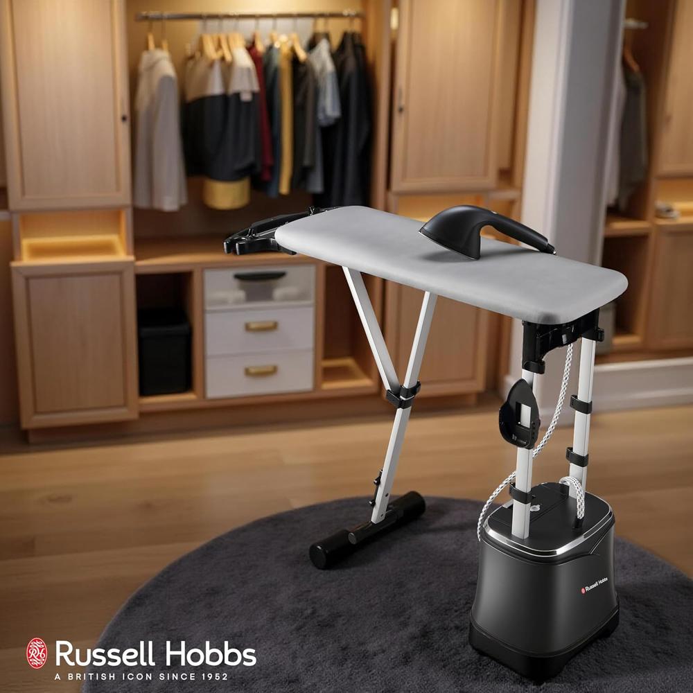 Russell Hobbs SteamStation 2000W 2-in-1 Vertical Garment Steamer & Dry Iron | 2.2L Detachable Water Tank, 30s Fast Heat Up | Smart Safety Controls with Auto Shut Off & 79cm Ironing Board | RGS2000SS