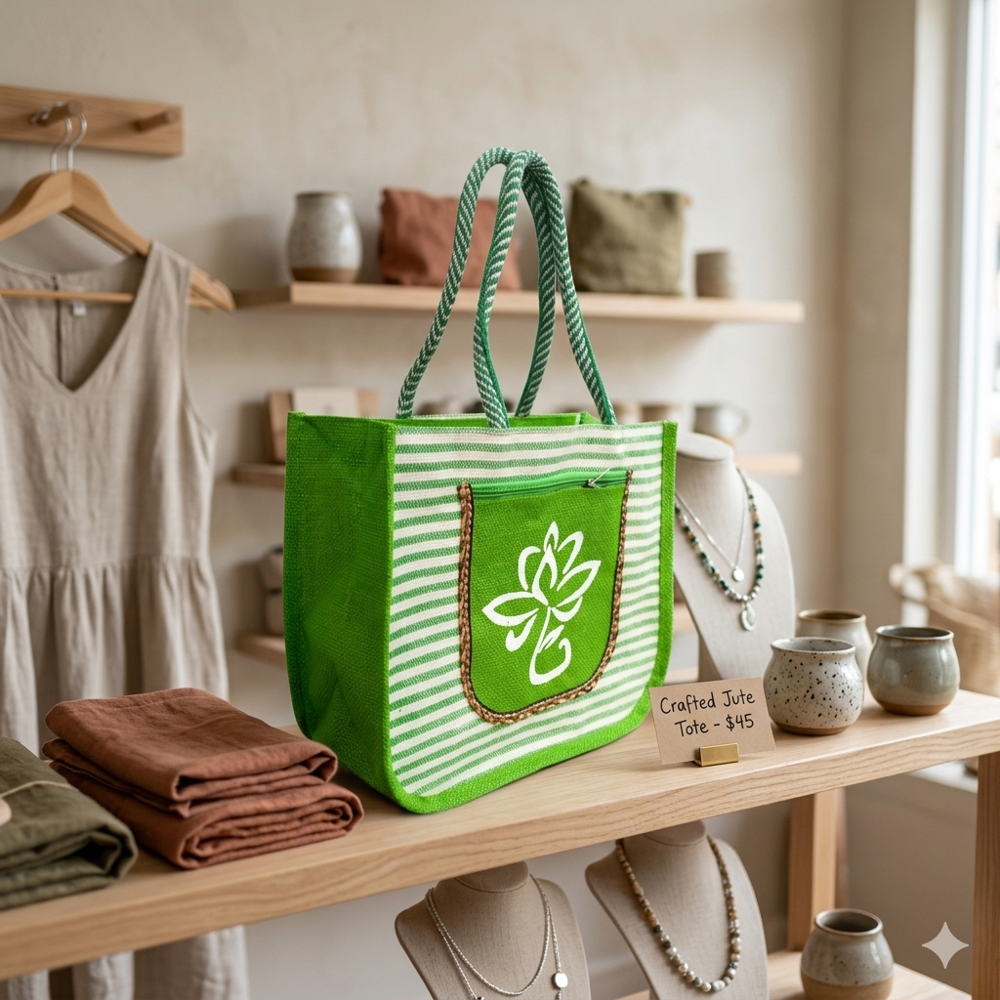 14x12x5 8 GSM Green Canvas Jute Bag