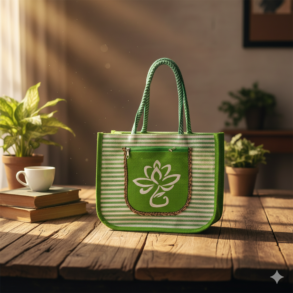 14x12x5 8 GSM Green Canvas Jute Bag