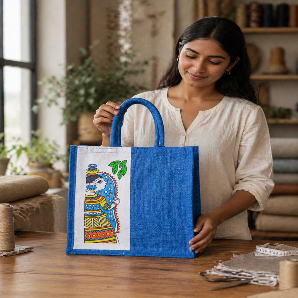 Blue Canvas Jute Bag
