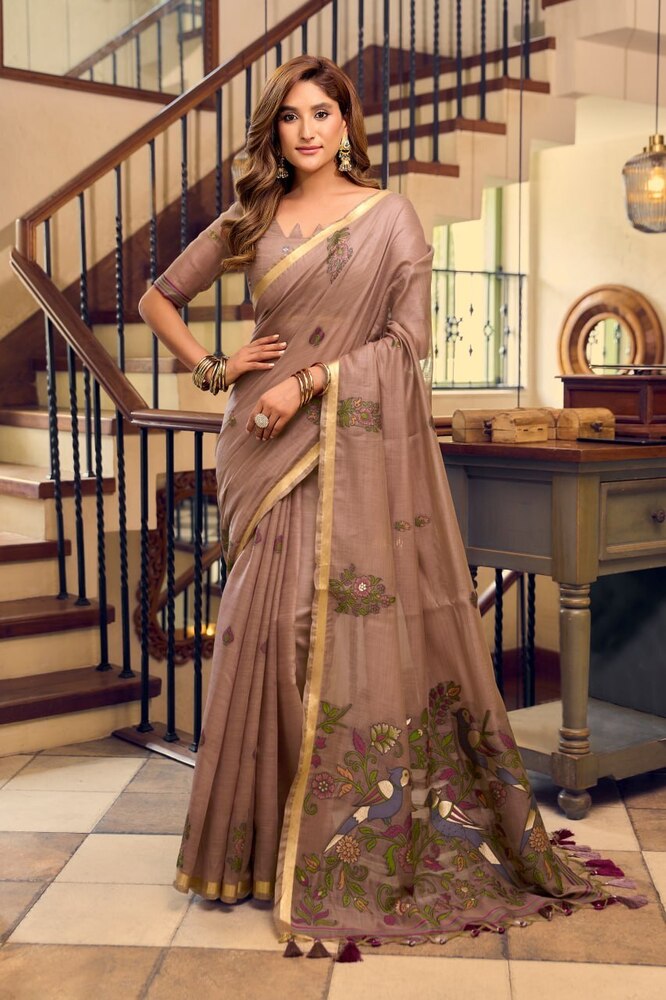 Heavy Cotton Litchi Work Saree