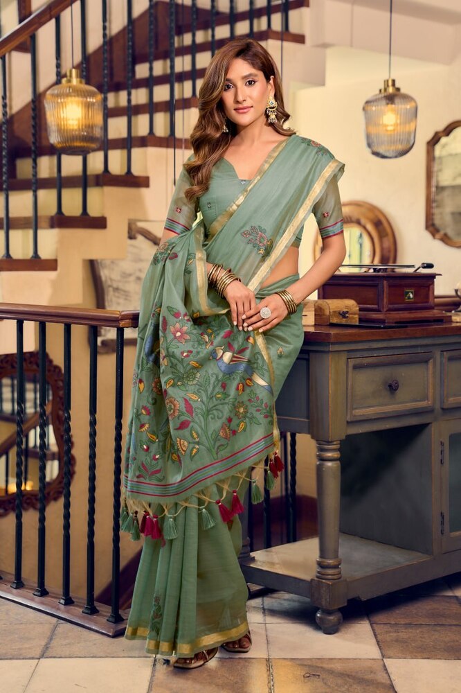 Heavy Cotton Litchi Work Saree