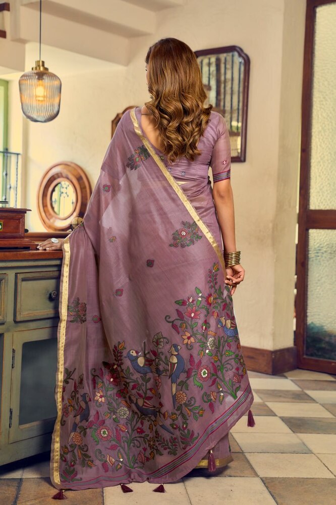 Heavy Cotton Litchi Work Saree