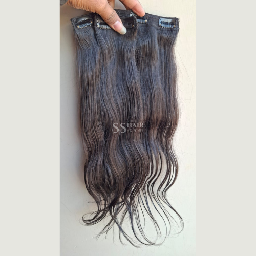 Clip In Hair Extensions Human Hair Indian Wavy Natura Black Hair 22inch | 120gm